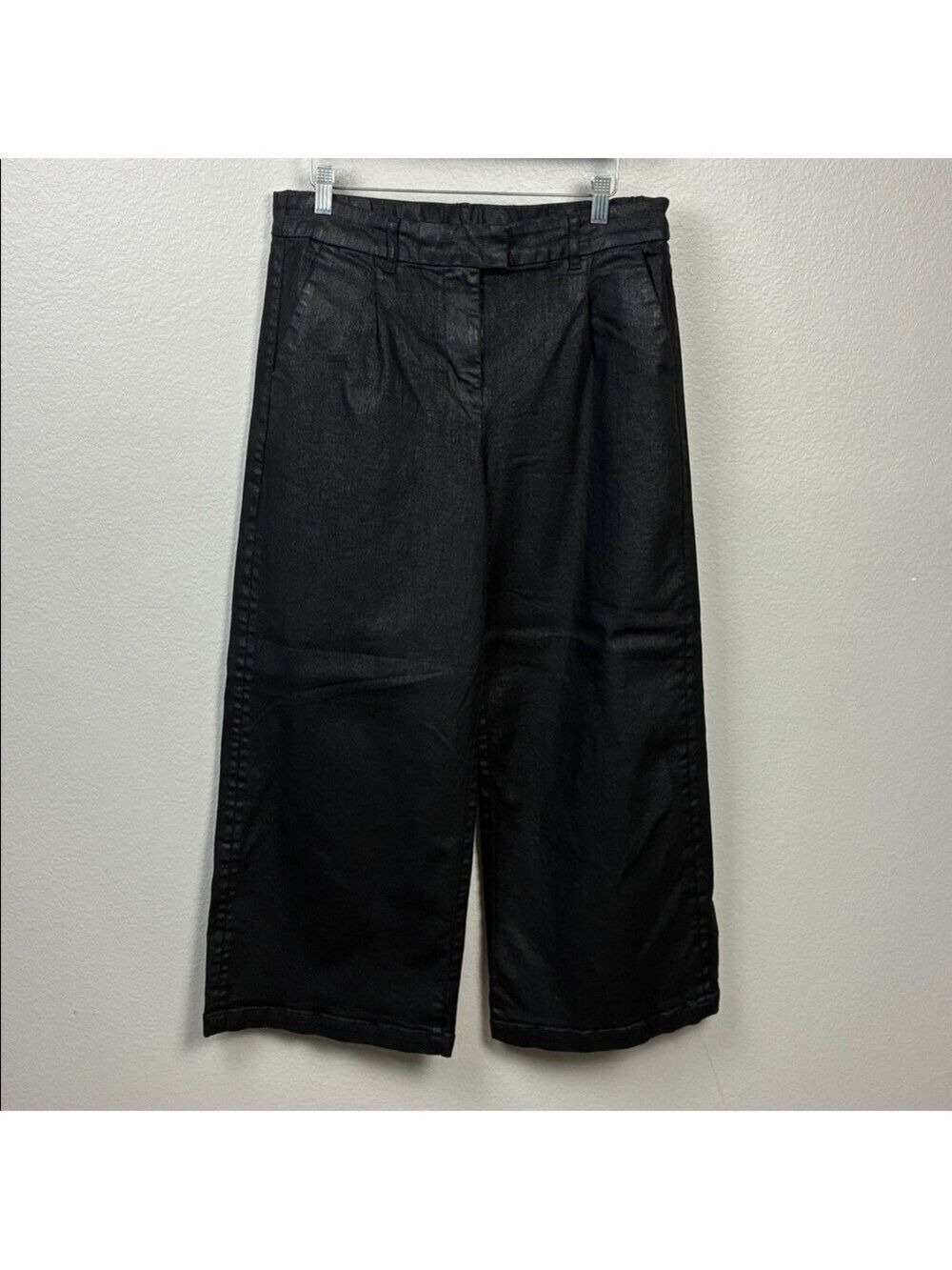 American Eagle Jeans Wide Leg High Rise Black Coated Trouser Pants 10 - Picture 4 of 9